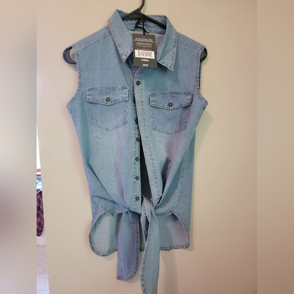 Cowgirl Tuff CO. Denim Sleeveless Tie-Front Top